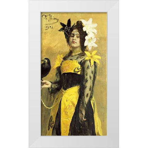 Portrait of a Lady In a Yellow and Black Gown White Modern Wood Framed Art Print by Repin, Ilia Efimovich