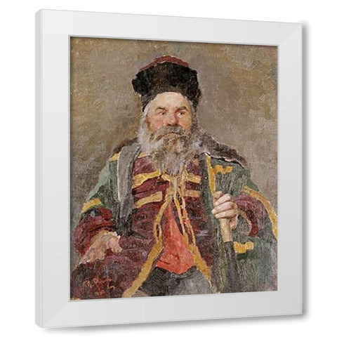 Portrait of a Cossack Nobleman White Modern Wood Framed Art Print by Repin, Ilia Efimovich