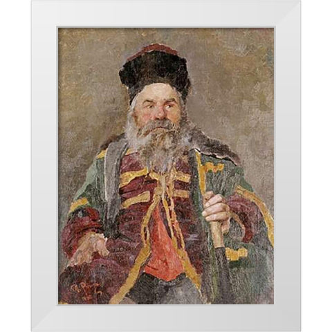 Portrait of a Cossack Nobleman White Modern Wood Framed Art Print by Repin, Ilia Efimovich