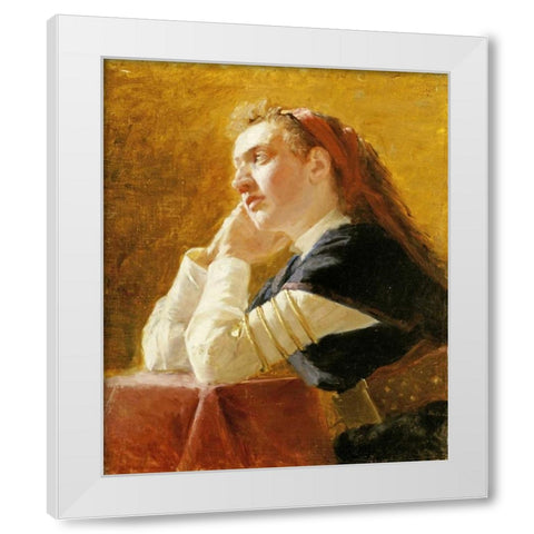 Portrait of a Young Woman White Modern Wood Framed Art Print by Repin, Elia Efimovich