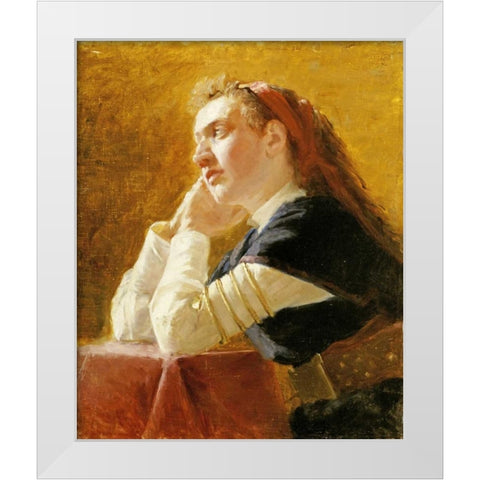 Portrait of a Young Woman White Modern Wood Framed Art Print by Repin, Elia Efimovich