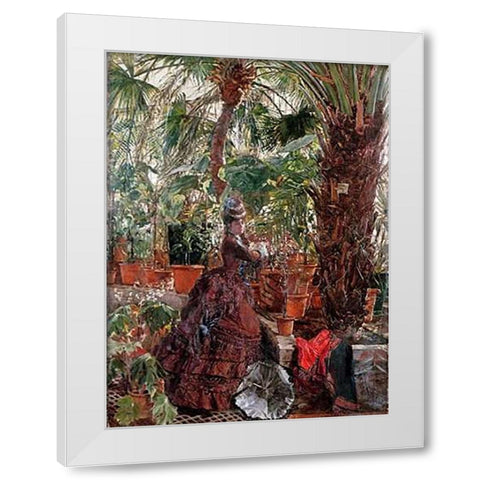 In The Conservatory White Modern Wood Framed Art Print by Wilhelm Richter, Edouard Frederic