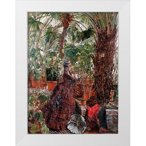 In The Conservatory White Modern Wood Framed Art Print by Wilhelm Richter, Edouard Frederic