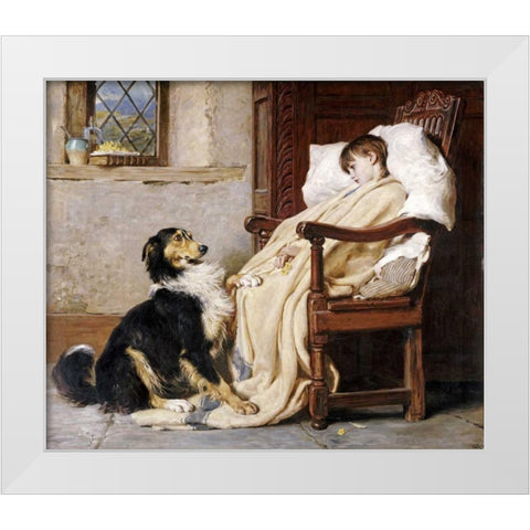 Old Playfellows White Modern Wood Framed Art Print by Riviere, Briton