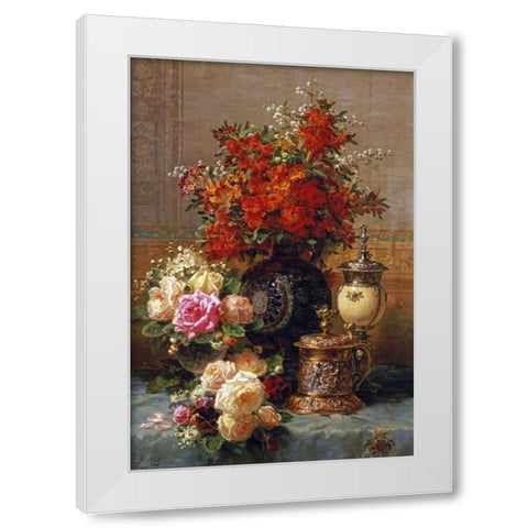 Still Life of Roses and Other Flowers White Modern Wood Framed Art Print by Robie, Jean-Baptiste