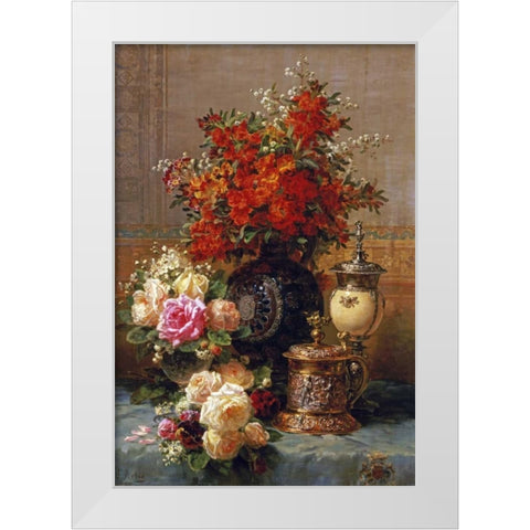 Still Life of Roses and Other Flowers White Modern Wood Framed Art Print by Robie, Jean-Baptiste