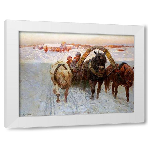 The Sleigh White Modern Wood Framed Art Print by Roubaud, Franz Alekseevitch