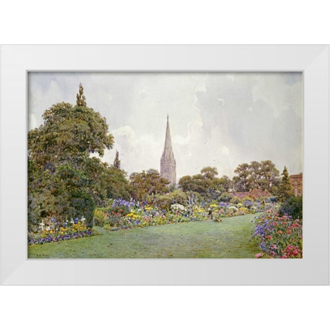 Mrs. Jacobs Garden White Modern Wood Framed Art Print by Rowe, Ernest Arthur