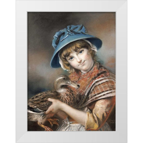 A Market Girl Holding a Mallard Duck White Modern Wood Framed Art Print by Russell, John