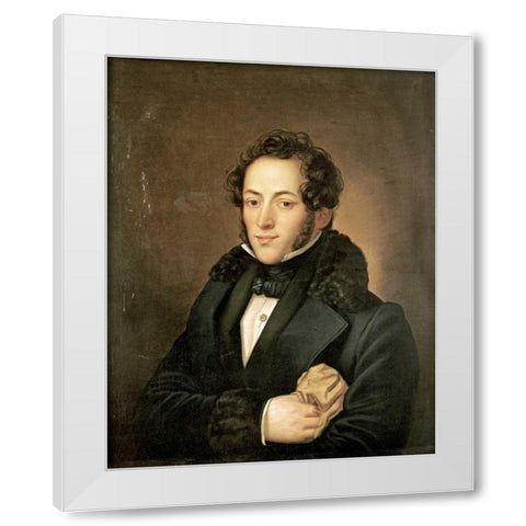 The Poet Aleksandr Sergeevich Pushkin White Modern Wood Framed Art Print by Russian School