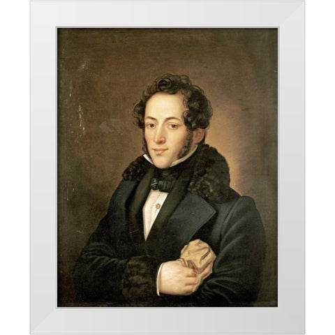 The Poet Aleksandr Sergeevich Pushkin White Modern Wood Framed Art Print by Russian School