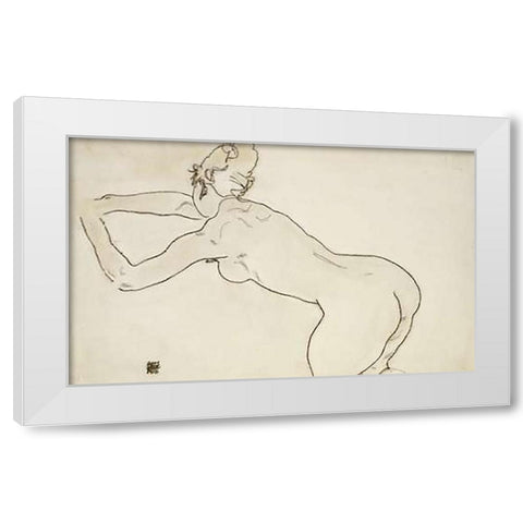 Female Nude Kneeling White Modern Wood Framed Art Print by Schiele, Egon