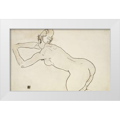 Female Nude Kneeling White Modern Wood Framed Art Print by Schiele, Egon