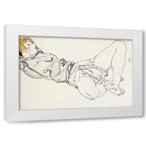 Reclining Woman With Blond Hair White Modern Wood Framed Art Print by Schiele, Egon