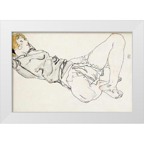 Reclining Woman With Blond Hair White Modern Wood Framed Art Print by Schiele, Egon
