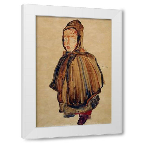 Woman With Bonnet White Modern Wood Framed Art Print by Schiele, Egon