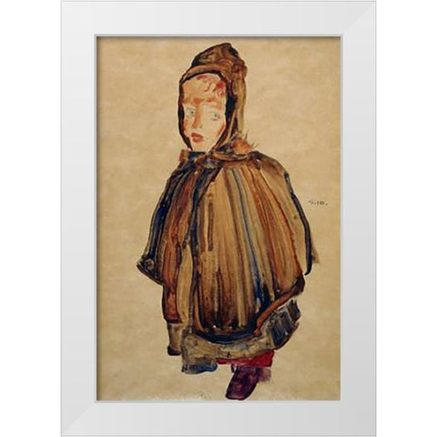 Woman With Bonnet White Modern Wood Framed Art Print by Schiele, Egon