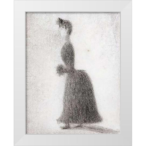 La Promeneuse Au Manchon White Modern Wood Framed Art Print by Seurat, Georges