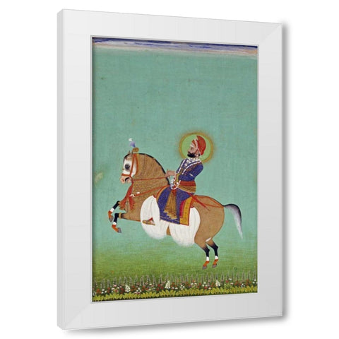 Equestrian Portrait of Maharana Sarup Singh White Modern Wood Framed Art Print by Shiva