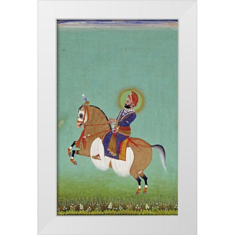 Equestrian Portrait of Maharana Sarup Singh White Modern Wood Framed Art Print by Shiva