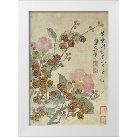 Plum Blossom and Camellias White Modern Wood Framed Art Print by Shouping, Yun