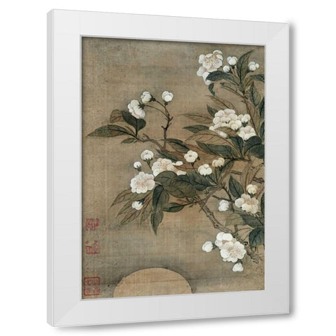 Pear Blossom and Moon White Modern Wood Framed Art Print by Shouping, Yun