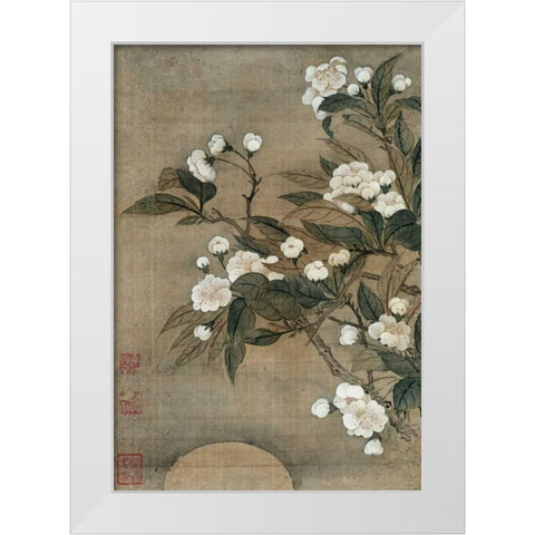 Pear Blossom and Moon White Modern Wood Framed Art Print by Shouping, Yun