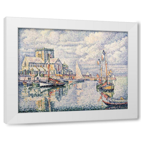 Le Port De Barfleur White Modern Wood Framed Art Print by Signac, Paul