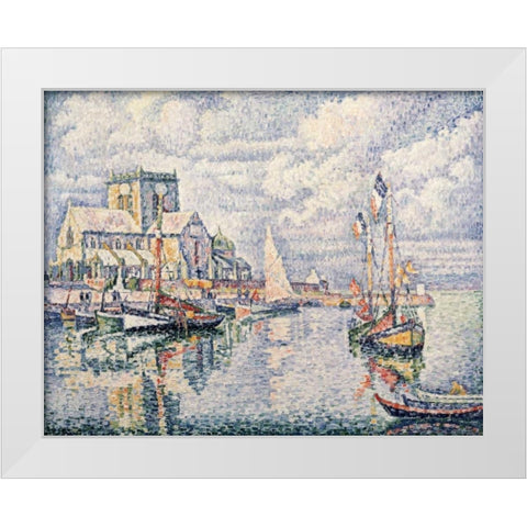 Le Port De Barfleur White Modern Wood Framed Art Print by Signac, Paul