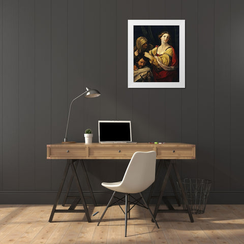 Judith With The Head of Holofernes White Modern Wood Framed Art Print by Sirani, Elisabetta