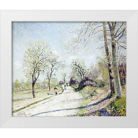 The Road from Veneux to Moret White Modern Wood Framed Art Print by Sisley, Alfred