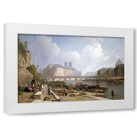 A View of Ile De La Cite, Paris White Modern Wood Framed Art Print by Stanley, Colet Robert