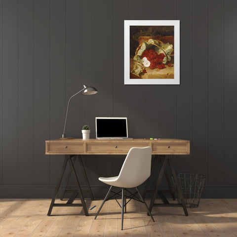 Raspberries White Modern Wood Framed Art Print by Stannard, Eloise Harriet