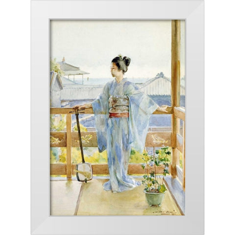 Geisha Standing On a Balcony White Modern Wood Framed Art Print by Stern, Anton Alois