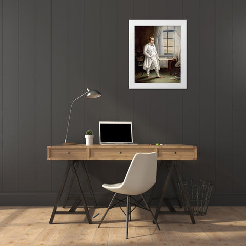 Napoleon On St. Helena White Modern Wood Framed Art Print by Steuben, Charles Auguste