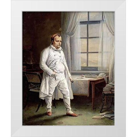 Napoleon On St. Helena White Modern Wood Framed Art Print by Steuben, Charles Auguste