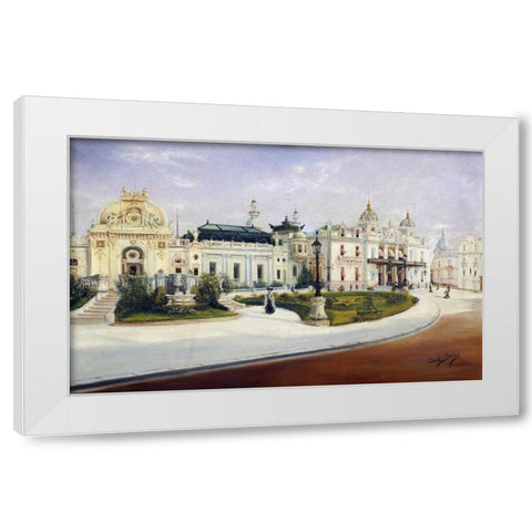 The Casino, Monte Carlo White Modern Wood Framed Art Print by Stevens, Charles
