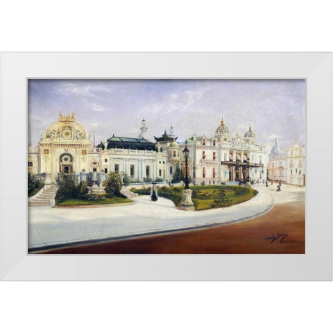 The Casino, Monte Carlo White Modern Wood Framed Art Print by Stevens, Charles