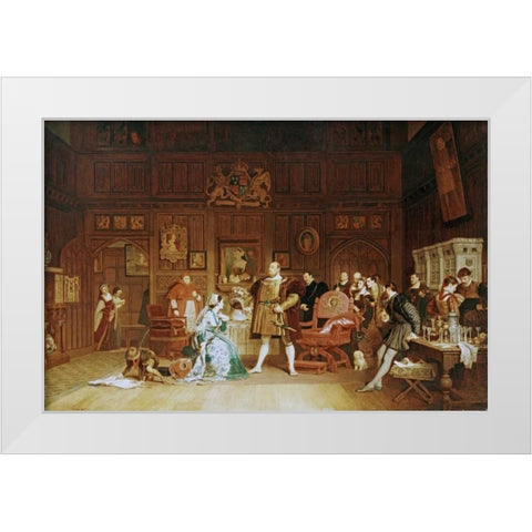 Henry VIII and Anne Boleyn Observed By Queen Katherine White Modern Wood Framed Art Print by Stone, Marcus
