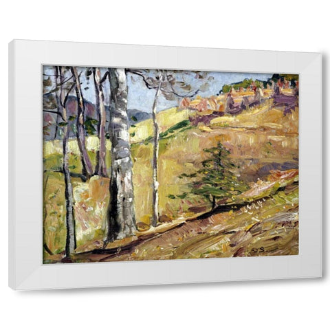 Spring Hillside White Modern Wood Framed Art Print by Symons, George Gardiner