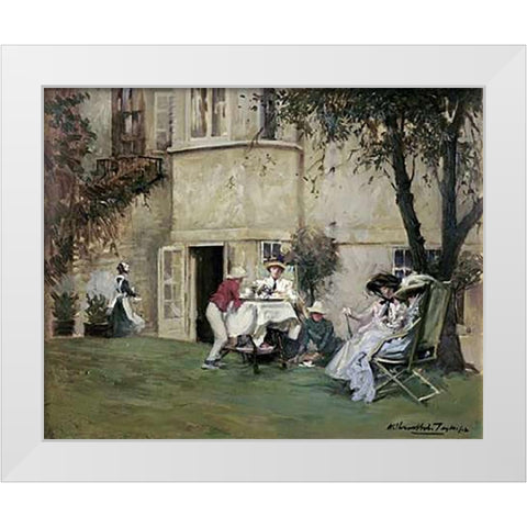 Tea In The Garden White Modern Wood Framed Art Print by Tayler, Albert Chevallier