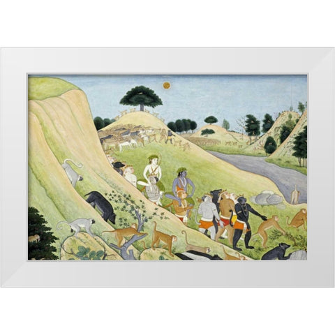 Illustration To The Ramayana White Modern Wood Framed Art Print by Tehri-Garwhal