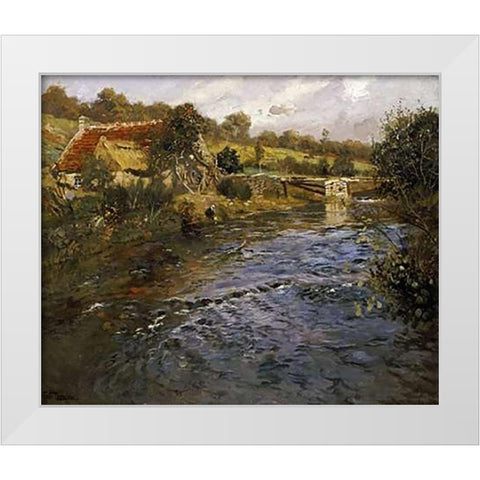 La Passerelle White Modern Wood Framed Art Print by Thaulow, Fritz