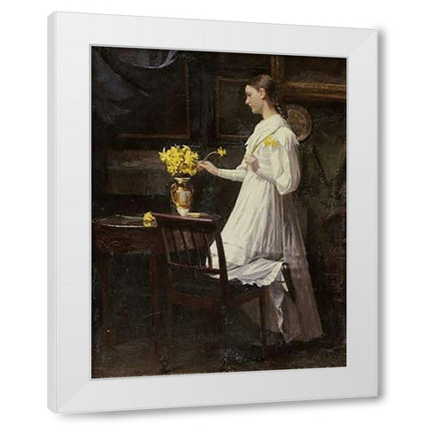 Arranging Daffodils White Modern Wood Framed Art Print by Thomsen, Carl