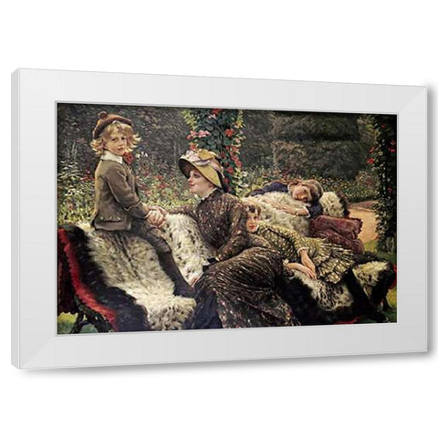 The Garden Bench White Modern Wood Framed Art Print by Tissot, James Jacques