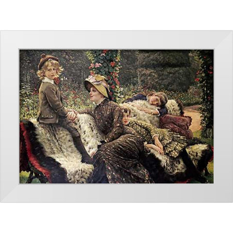 The Garden Bench White Modern Wood Framed Art Print by Tissot, James Jacques