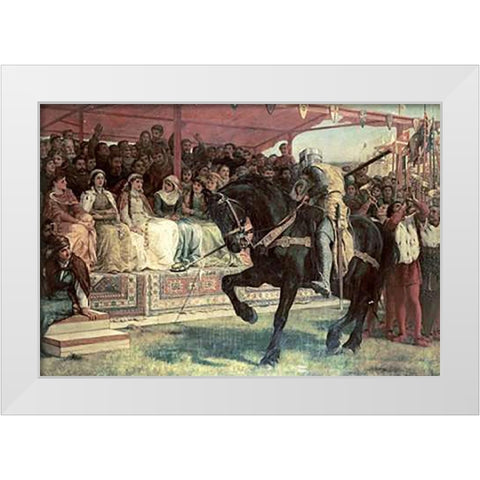 The Queen of The Tournament White Modern Wood Framed Art Print by Topham, Frank William Warwick