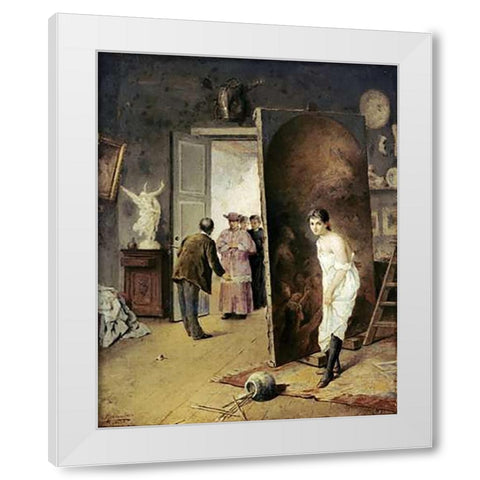 The Studio Visitor White Modern Wood Framed Art Print by Toro, Antonio Herrera