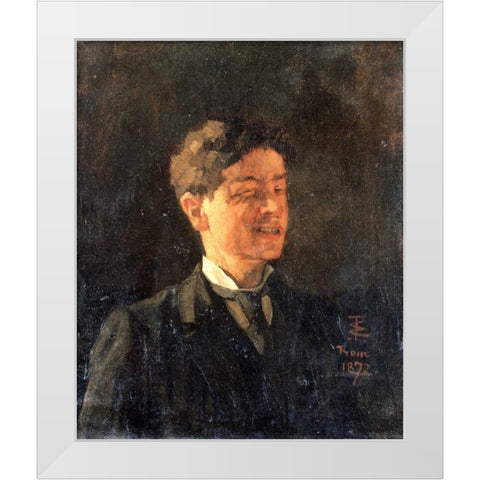 Self Portrait With Winking Eye White Modern Wood Framed Art Print by Trubner, Wilhelm