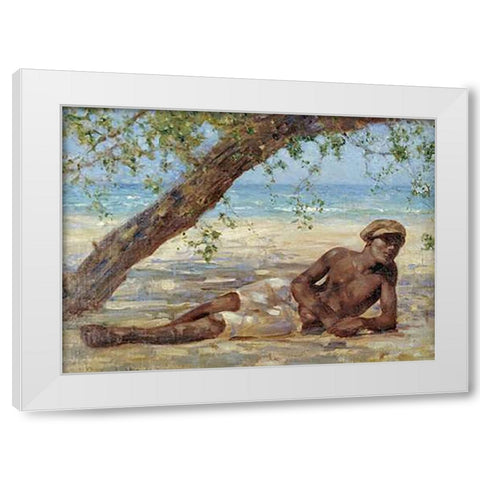 Samuel Under a Tree, Jamaica White Modern Wood Framed Art Print by Tuke, Henry Scott